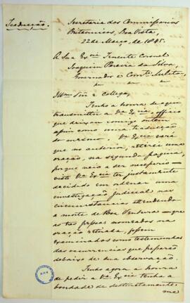 Tradução para português da carta de H. W. Macaulay, Juiz Comissário Britânico e membro da Junta d...