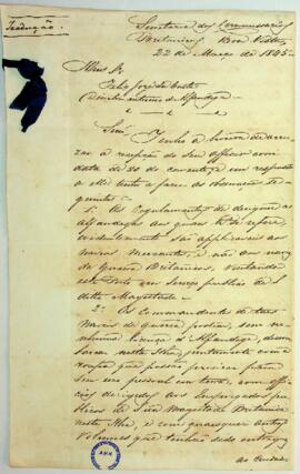 Tradução para português da carta de H. W. Macaulay, Comissário Britânico na sede da Comissão Mist...