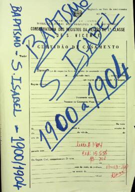 Livro de registos de batismos da freguesia de Santa Isabel - Ilha da Boa Vista (1900-1904)
