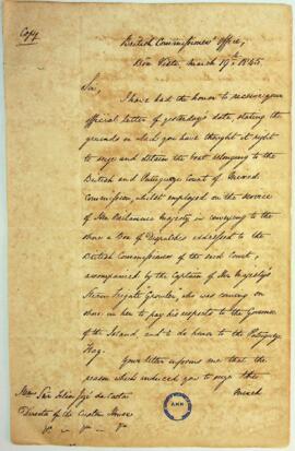 Carta do Juiz Comissário à Secretaria dos Comissários Britânicos (Inglês e Português)