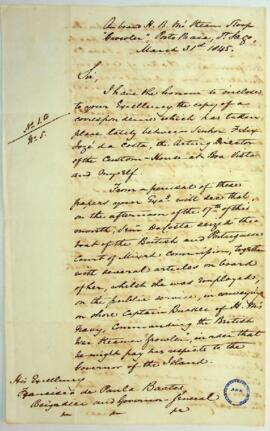 Carta do Juiz Comissário por parte de Sua Majestade Britânica, H. W. Macaulay, dirigida ao Brigad...