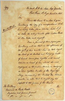 Cópia de uma carta, originalmente redigida em inglês e traduzida para português, do Comissário Br...