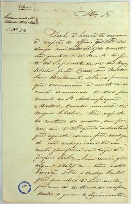Cópia da carta de Joaquim Pereira da Silva, membro da Junta da Superintendência dos Negros Libert...