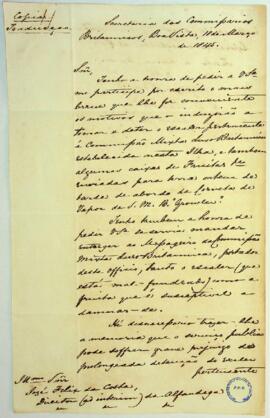Cópia da carta do Juiz Comissário Britânico ao Diretor Interino da Alfândega da Boa Vista (Portug...