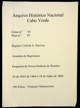 Livro de registos de batismos da freguesia de Nossa do Rosário da Ilha de São Nicolau